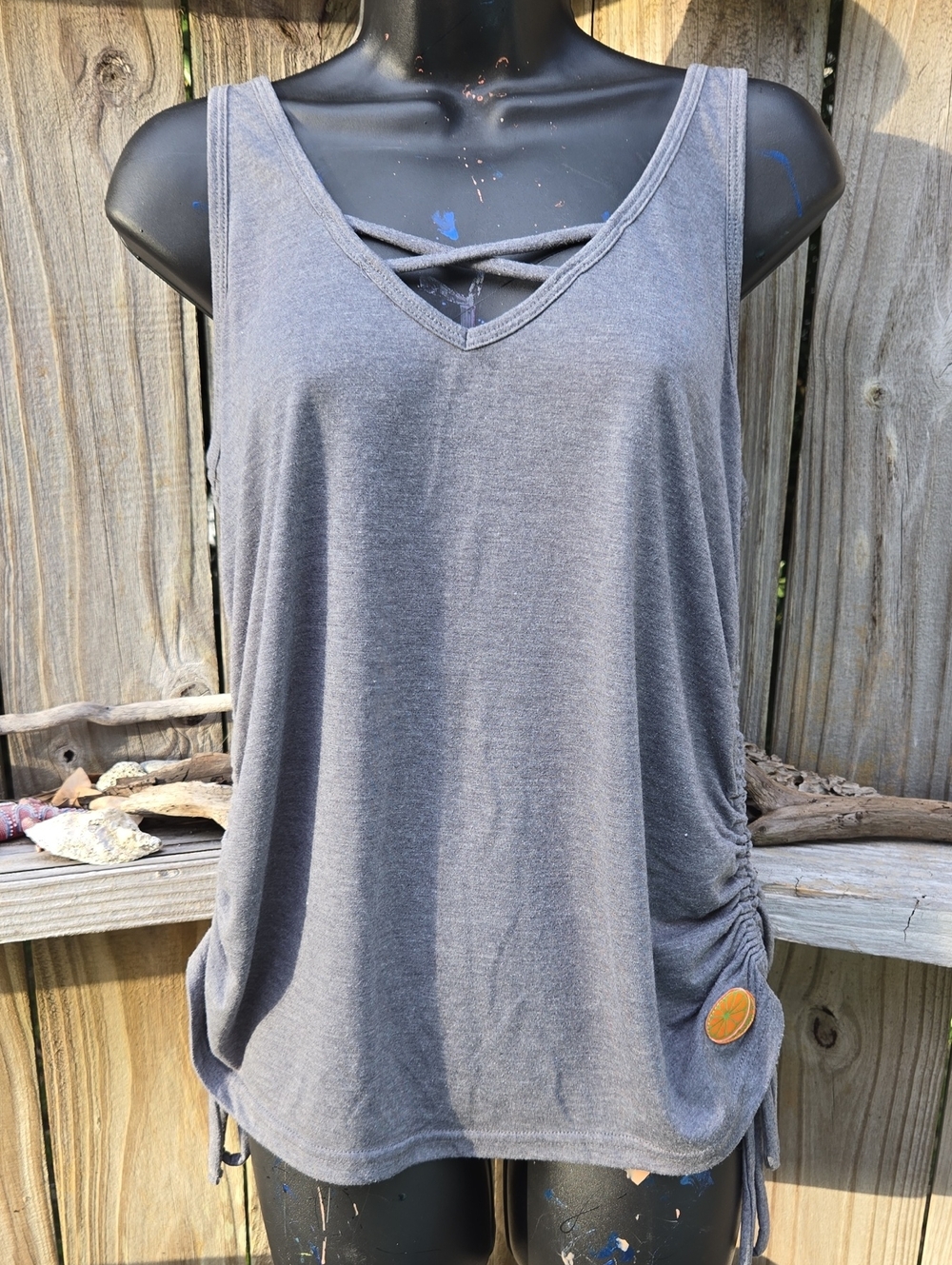Vitamin Sea Charcoal Gray Crisscross V-Neck Tank